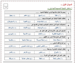 اختبار العلوم سادس ابتدائي ف1 الفصل الاول