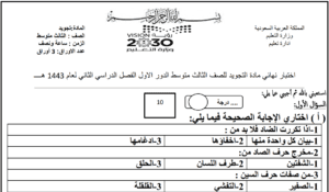 نموذج اختبار التجويد للصف الثالث متوسط ف2 النموذج المعروض بصيغة قابلة للطباعة والتحميل والعرض المباشر PDF على موقع دوافير التعليمي