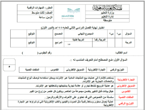 اختبار مهارات رقمية ثالث متوسط ف2 نماذج الاختبارات الفترة والنهائية محلولة وقابلة للتعديل والطباعة والتحميل والعرض المباشر على موقع دوافير