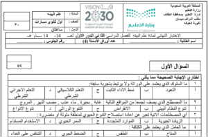 اختبار علم البيئة اول ثانوي ف2