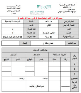 اختبار اجتماعيات ثاني متوسط ف2 الفصل الثاني صفحة تعرض نماذج الاختبارات قابلة للطباعة والتحميل والعرض المباشر PDF على موقع دوافير التعليمي